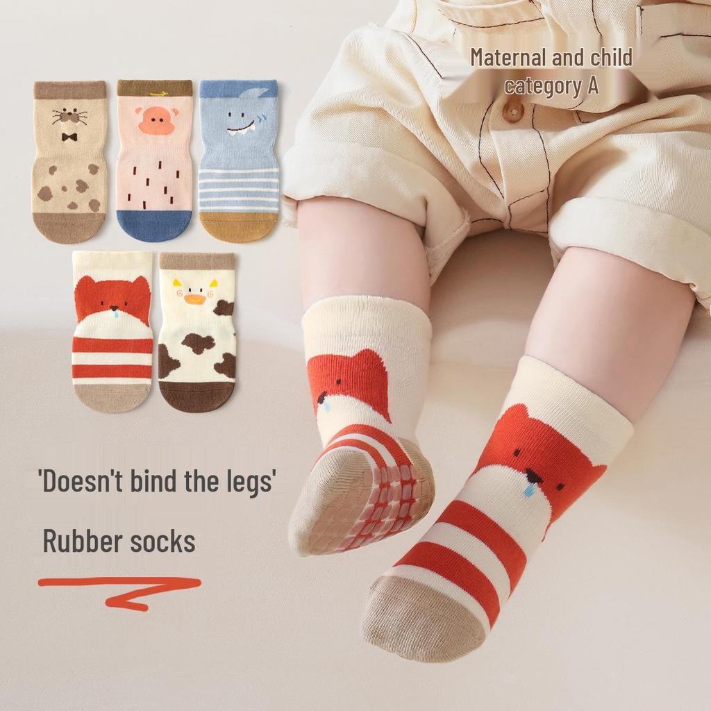 Spring Baby Socks: Non-slip, Loose Cuff, Seamless Combed Cotton Cartoon Socks for Infant & Toddler Walking Indoors