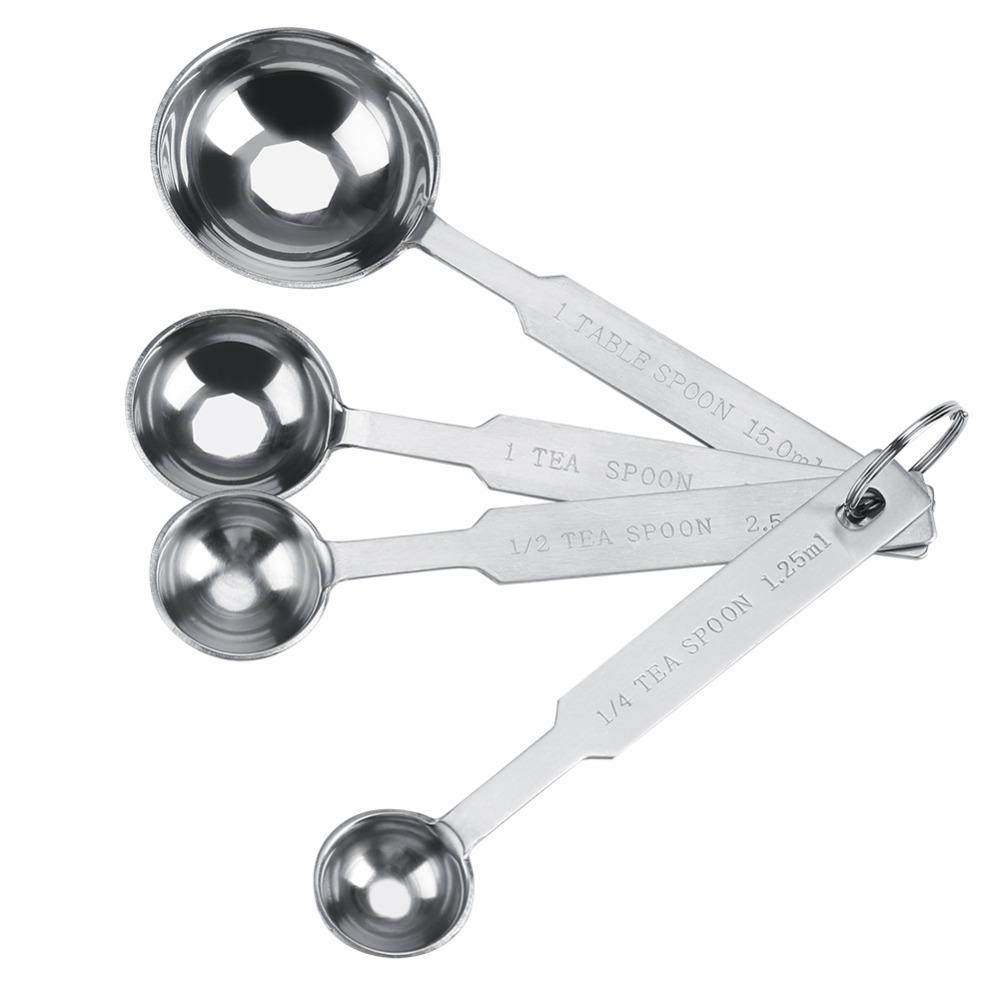 4Pcs Measurement Scale Metal Spoons Rustless Steel Kitchen Spoons Coffee Spoons Cooking Use