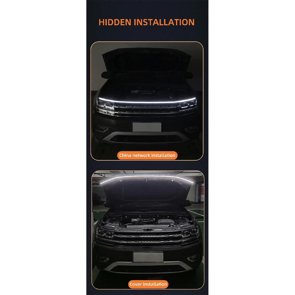 120cm 150cm 180cm Car Hood Light Strip Daytime Running Flexible LED Auto Decorative Atmosphere Ambient Lamps DRL 12V Neon Lights 4