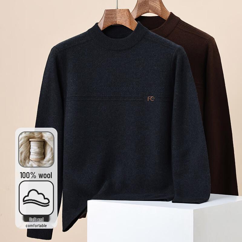 Hengyuanxiang Men's 100% Pure Wool Thickened Pullover Sweater