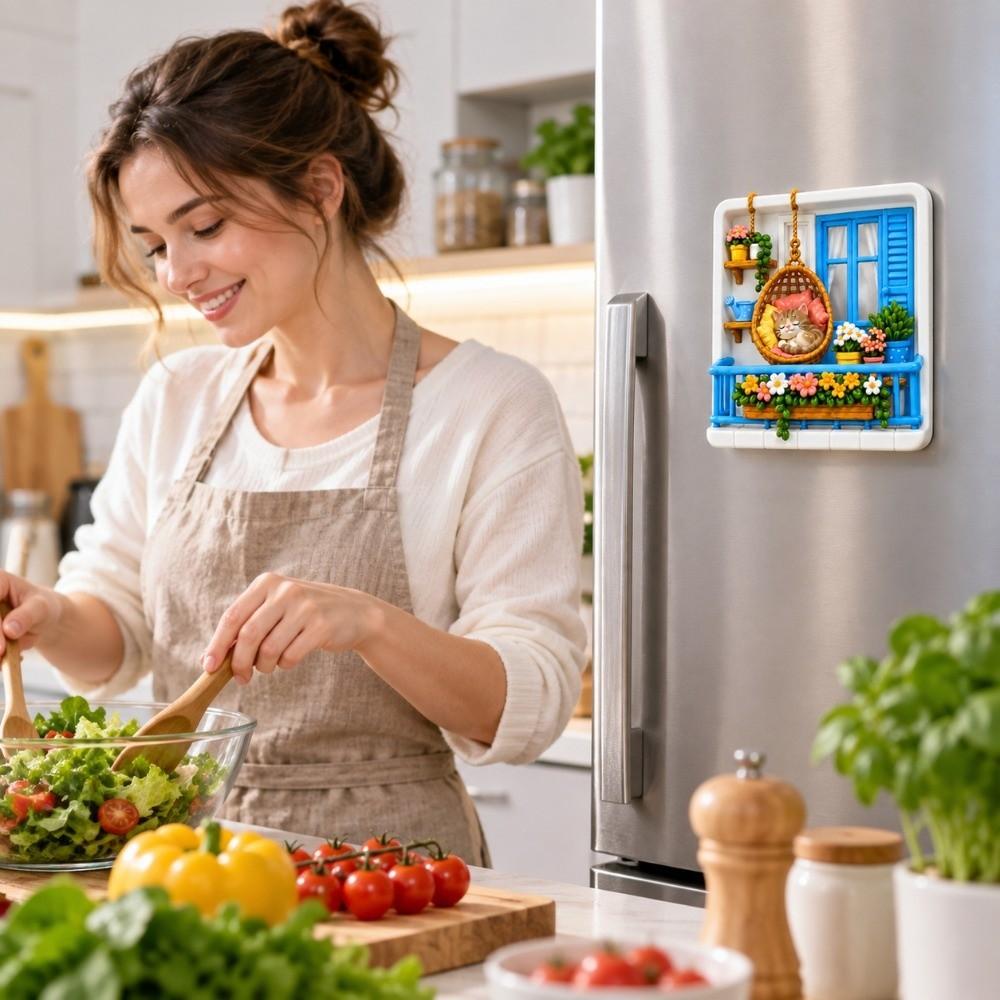 3D Relief Refrigerator Magnet Cute Cat Theme 3D Refrigerator Stickers  Kitchen Decor