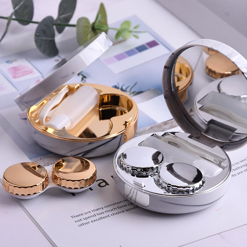 Mirror Case Marble Pattern Contact Lens Set - Electroplated Cosmetic Lens Companion.