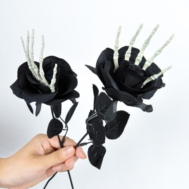 Knochenhand Künstliche Rose mit biegsamem Stiel Seide Halloween Tischdekorationen für Themenparty Innen- und Außenbereich