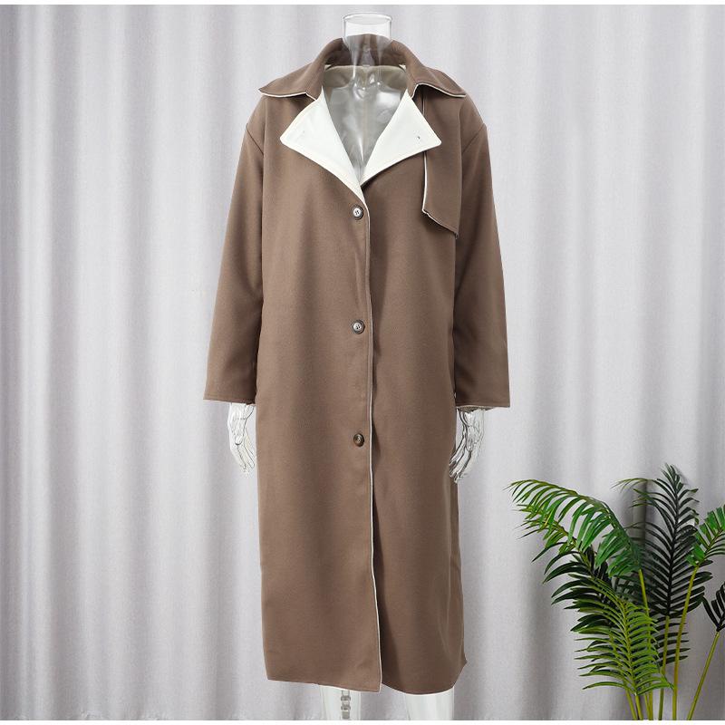 

Элегантное длинное шерстяное пальто с лацканами - Европейская и американская женская мода Small