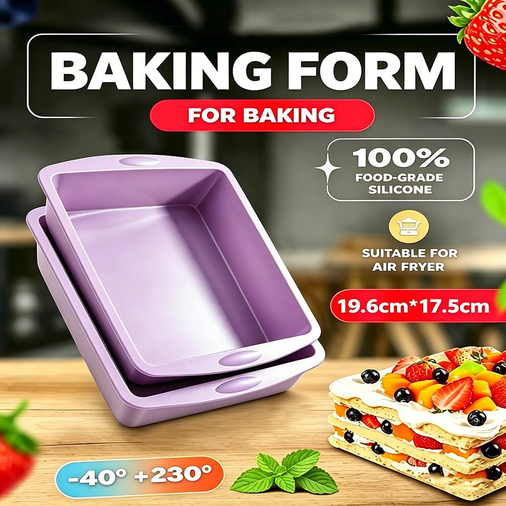 

2Pcs Silicone Square Cake Plate Non-Stick Brownie Pot with Anti-Slip Handle Oven and Air Fryer Safe Perfect for Baking Cakes фиолетовый