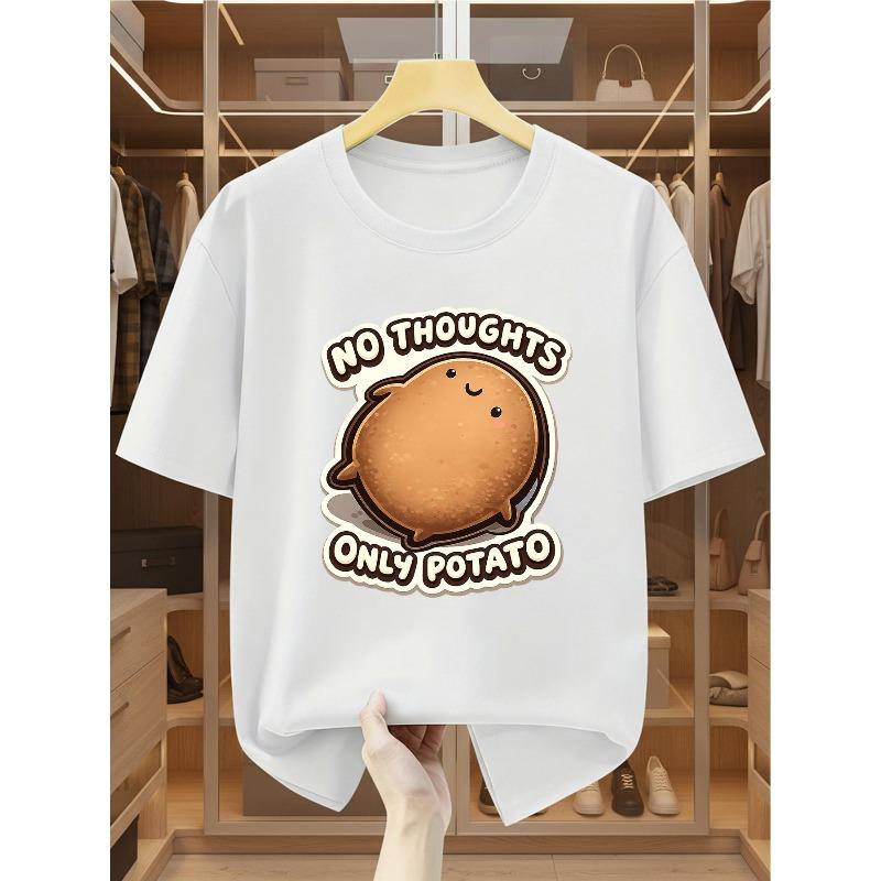 Men's T-Shirt Cotton with 'NO THOUGHTS ONLY POTATO' Cute Graphic Print Comfortable Casual Short-sleeved T-shirt