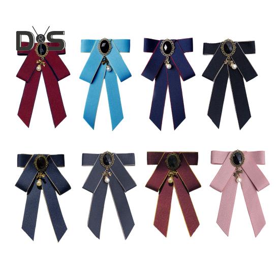 Women Bow Tie Shiny Rhinestone Pre-Tie Collar Tie Adjustable Neck Size Handmade Ribbon Shirts Uniforms Accessories