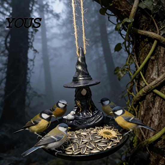 Witch Shaped Bird Feeder Meditating Feeder, Outdoor Hanging Waterproof Resin for Garden Decoration Spooky