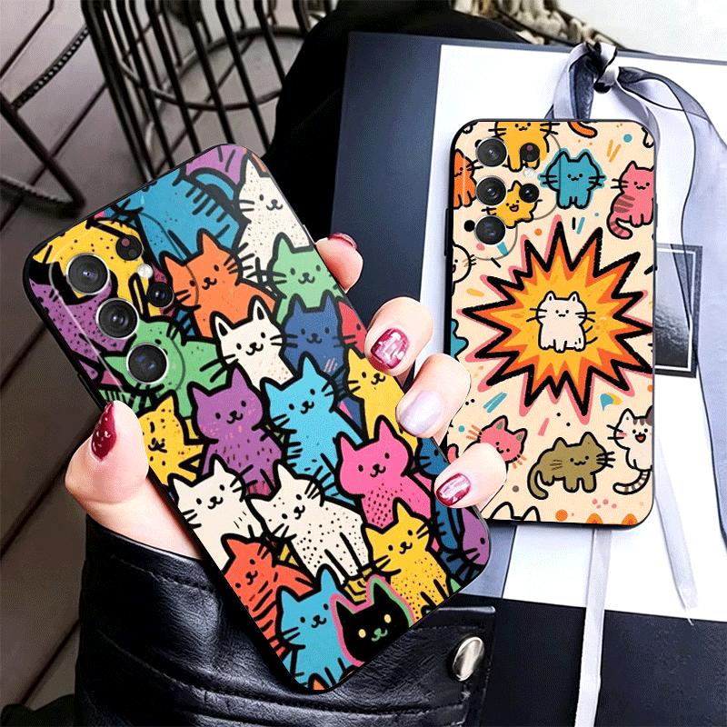 Cartoon Cute Cats Theme Soft Phone Case for Samsung Galaxy S26 S25 Edge S24 Ultra S23 Plus S22 S21 FE S20 Black Cover Back Shell