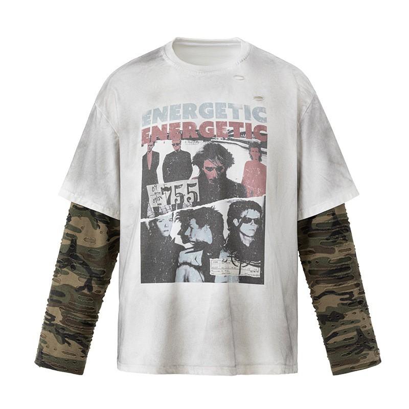 Unisex Retro Streetwear Long Sleeve Hoodless Sweatshirt With Graphic Print Loose Fit Cotton Pullover Fall