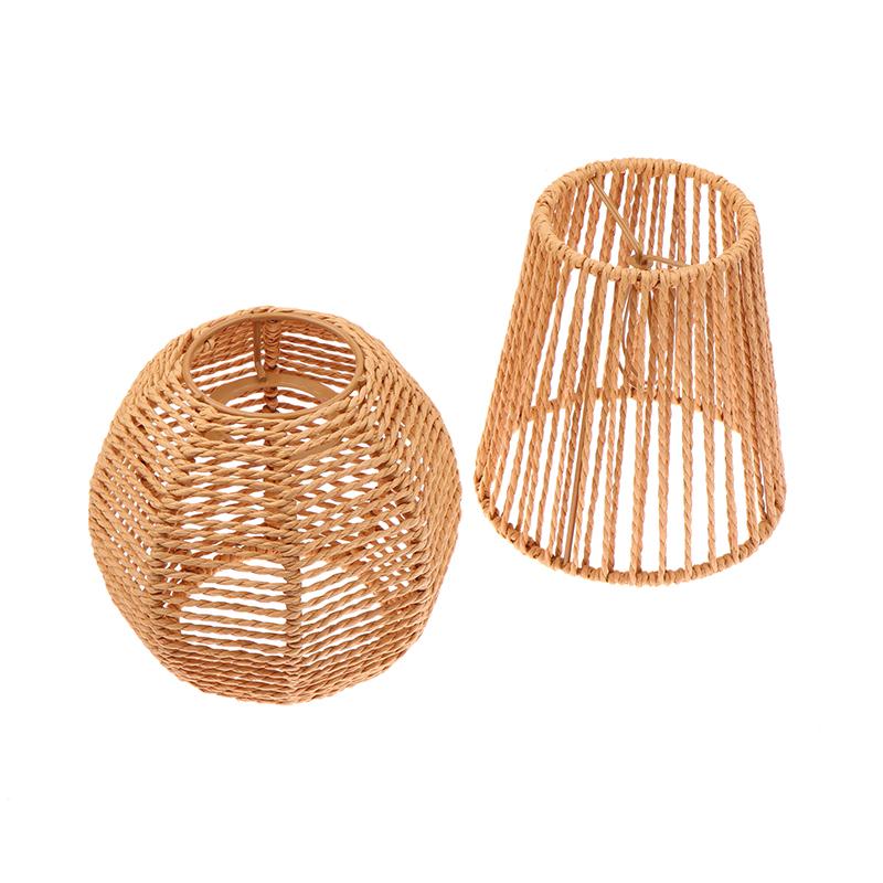 1 Piece Vintage Hanging Lampshade Handmade Woven Lamp Shade For Living Room Bedroom Hotel Simulated Rattan Light Fixture