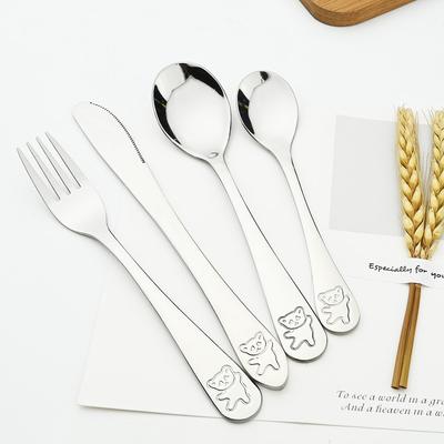 4pcs Cartoon Pictures Tableware Flatware Set Students Portable Stainless Steel Mirror Polished Silverware Dinner Spoon Fork Knife For Home