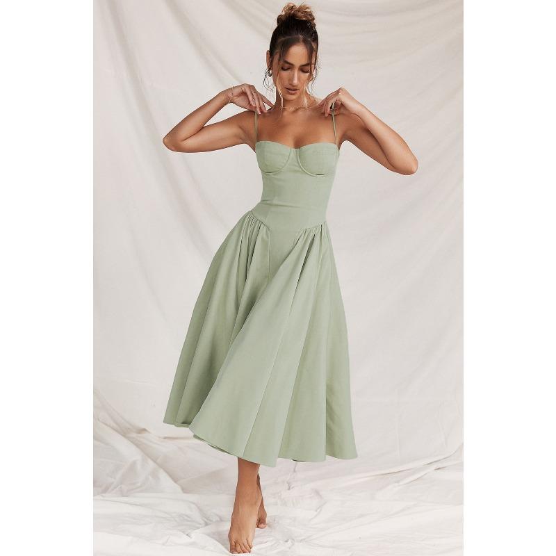Summer New Temperament Palace Style New Low-cut Suspender Style Large Swing Dress for Women