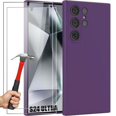 Hoesje - Booling - voor Samsung Galaxy S24 Ultra - TPU - Donkerpaars - Siliconen Bescherming - 2 Gehard Glas