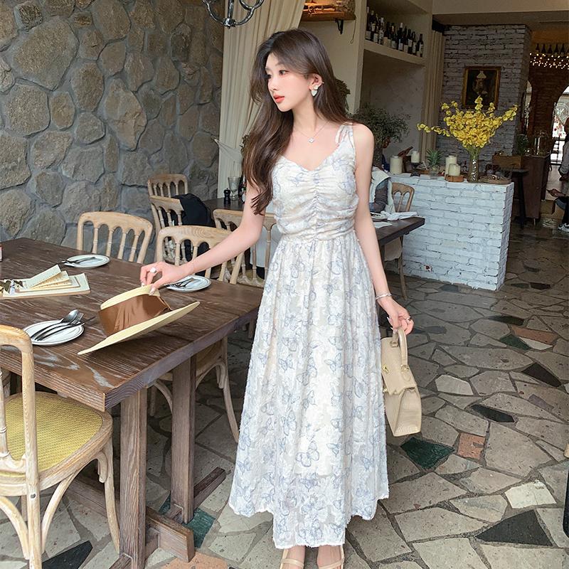 Letní Elegantní Pásek Květinové Celé Šaty Dámské Vintage Sladký potisk Princezna Boho Šaty Elegantní Party Holiday Pohádkové šaty