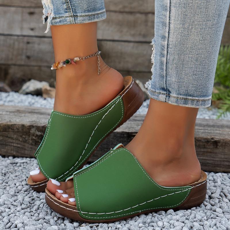 New women's summer slope heel platform slippers large size casual fashion simple fish mouth height