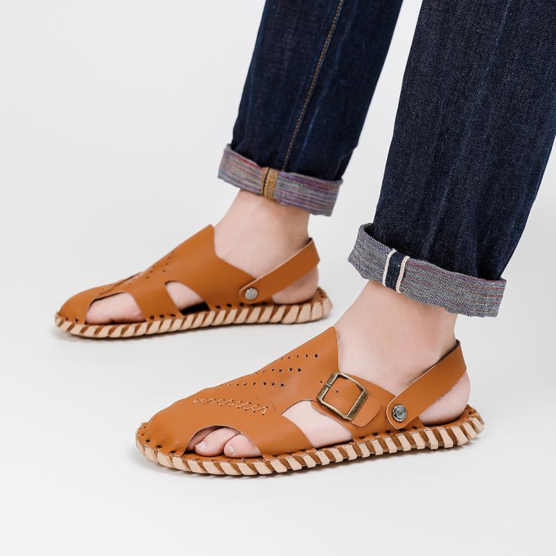 2024 New Mens Sandals Summer Breathable Sandals Men Outdoor Casual Lightweight Beach Sandals Handmade Men Shoes Cattle Leather