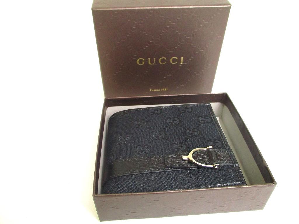 Authentic GUCCI GG Canvas Black Leather Bifold Wallet Compact Wallet #a187  Refurbished