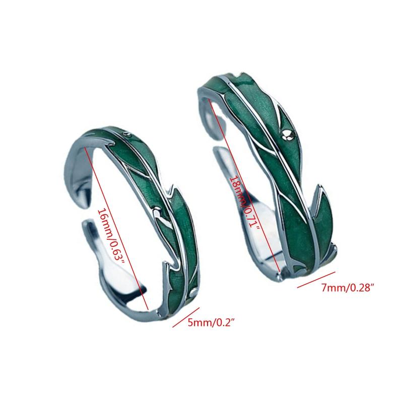 2x Sweet Simple Irregular Green Leaves Couple Ring For Women Lover Silver Open Resizable Ring Romantic Wedding Jewelry