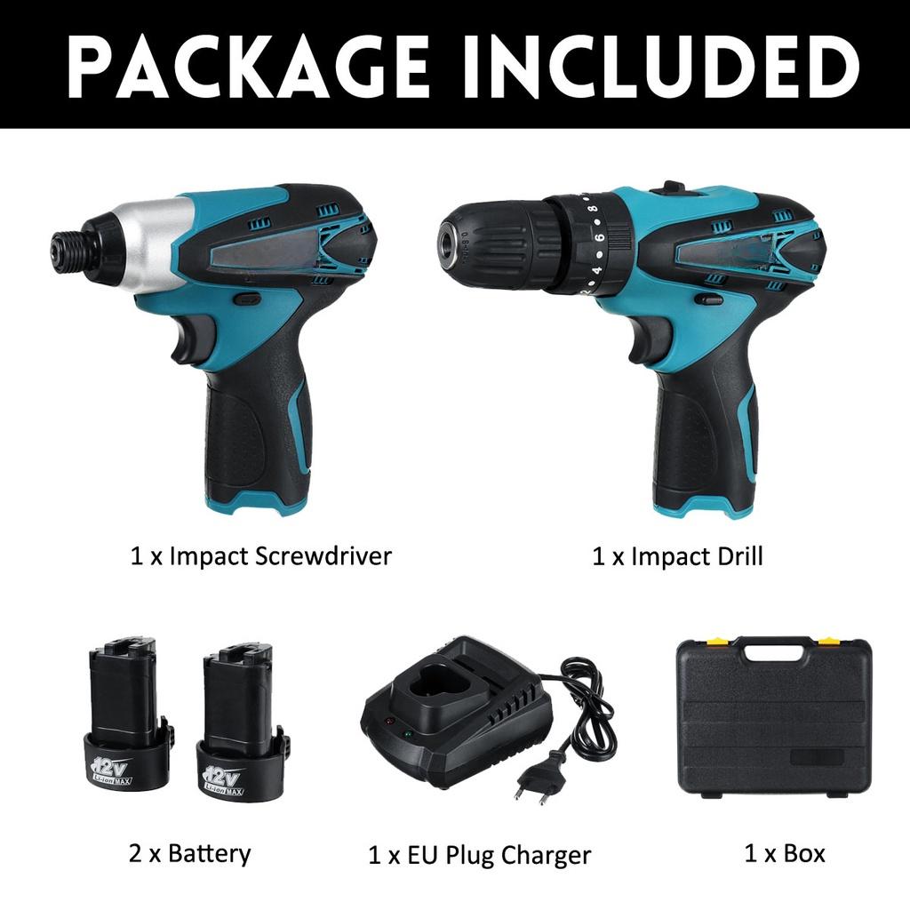 DC 12V Brushless 1/4 Inches Electric Screwdriver +Electric Drill Rechargeable Lithium Battery Power Tools with Box