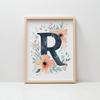 Poster Letter "R" In Floral Wreath Poster Letter "R" In Floral Wreath, 30X40 Cm, Frameless, Matte Paper 230 Gsm