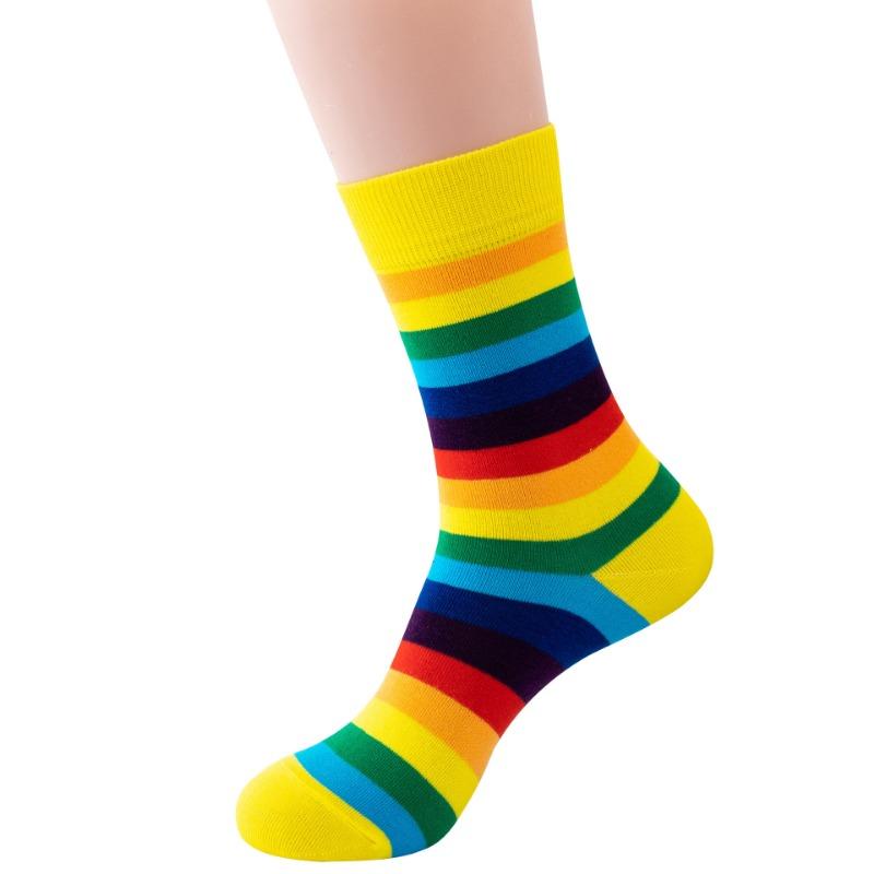 Men Spring and Autumn New Striped Rainbow Sports Cotton Long Socks