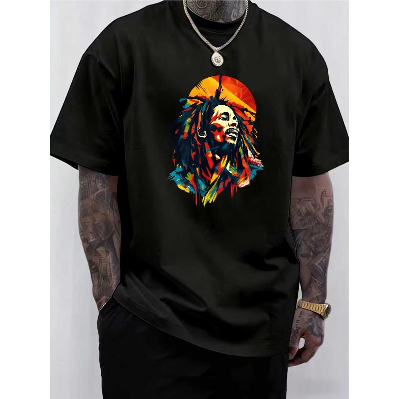 Europäische Größen Herren Reggae Dreadlock Grafik-T-Shirt Rundhals Kurzarm T-Shirt für Rasta-Stil & Freizeitkleidung - Ganzjährig für Festivals & Alltag