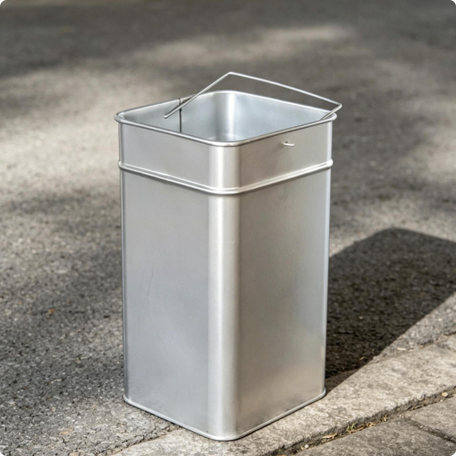 Square Metal Trash Can Insert Tall Rectangular Body Galvanized Container Side Handle Loop