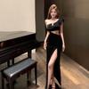 Nuovo Elegante e Sexy Abito da Sera Lungo Asimmetrico a Vita Alta Monospalla con Spacco per Socialite, Adatto per Cene Formali e Abiti da Cocktail