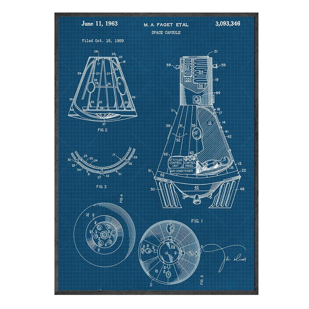 Saturn V Apollo Rakete NASA Weltraumforschung Patent Diagramm Blaupause Büro Poster Wand Kunst Leinwand Druck für Home Office Deco