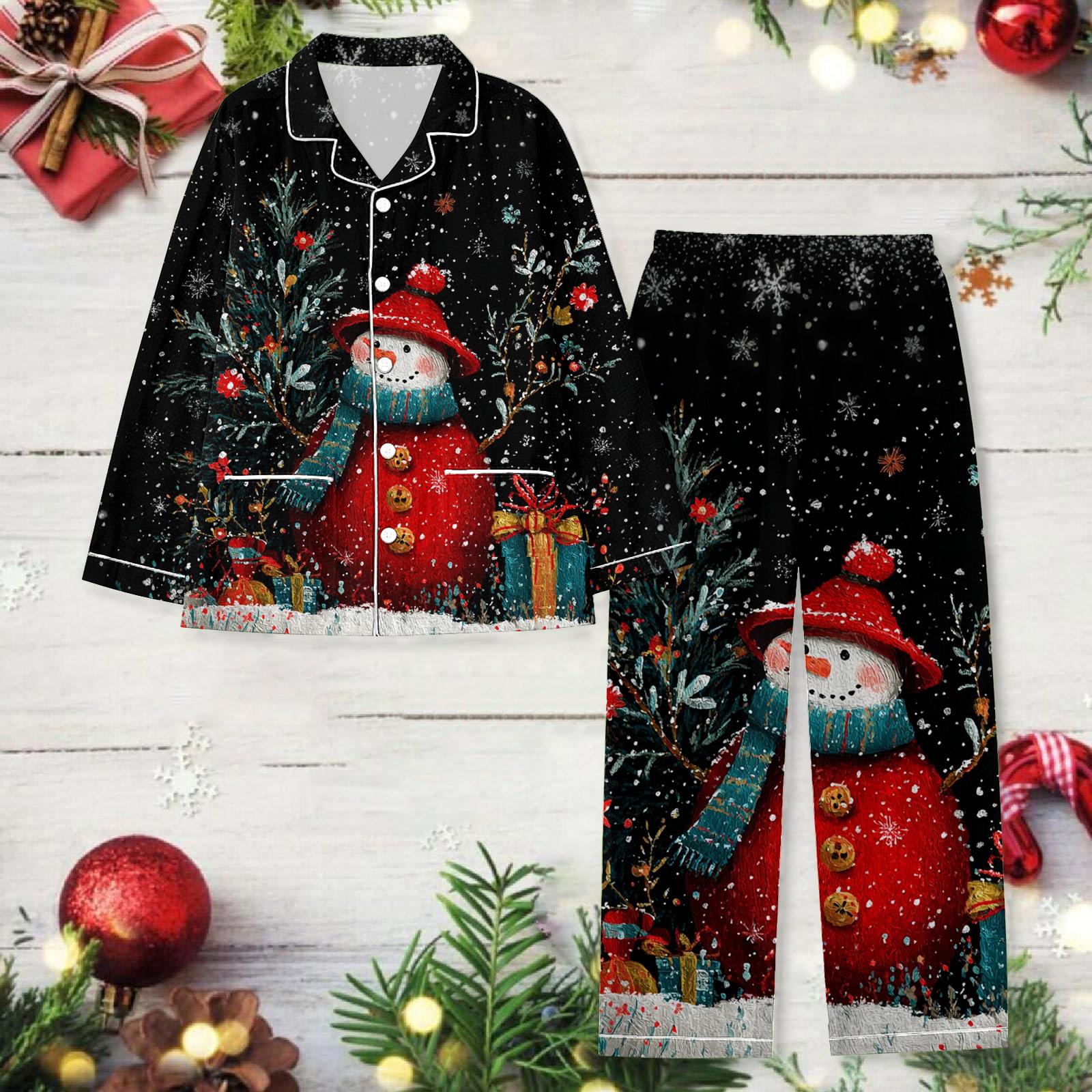 

Женский рождественский комплект для дома с длинным рукавом и длинными брюками XXL чёрный