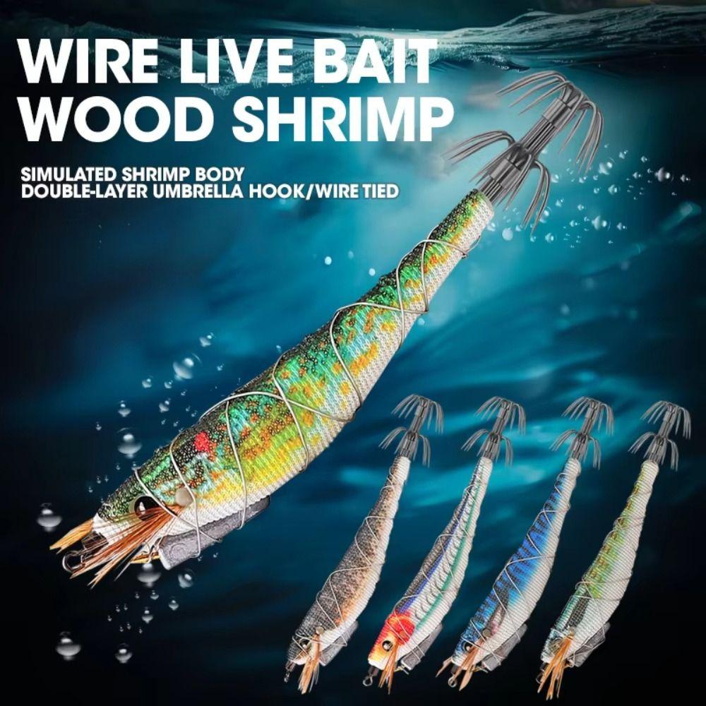 Plastic Metal Wire Wood Shrimp Multicolor Octopus Lure Durable Fishing Bait  Fishing