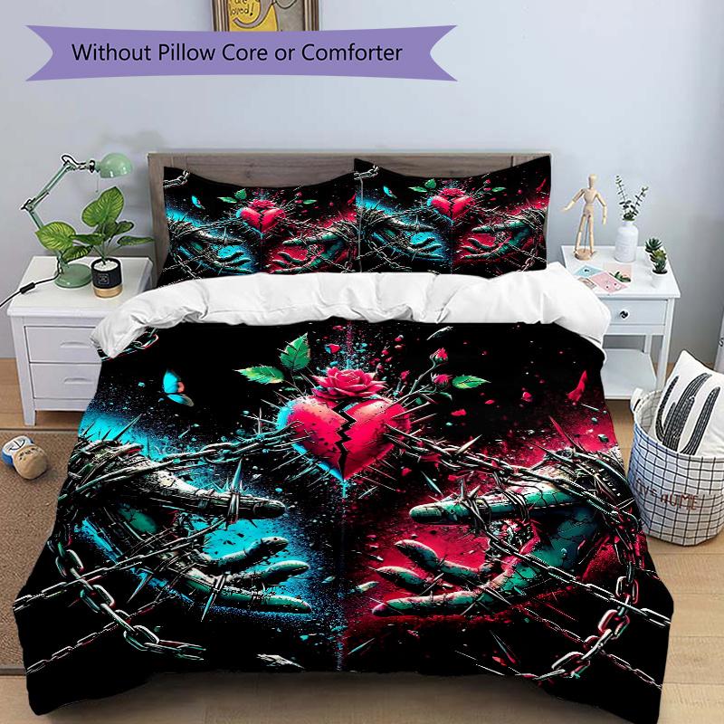 

3pcs Broken Heart in Chains Bedding Set, Including 1 Quilt Cover and 2 Pillow Shams, Without Filling, Soft and Comfortable Home Bedroom Fabric, F 135x200cm