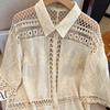 DIMANAF 2025 New Summer Buttons Shirt Women Lace Blouse Embroidery Short Sleeve Fashion Tops Tees Casual Loose Tees