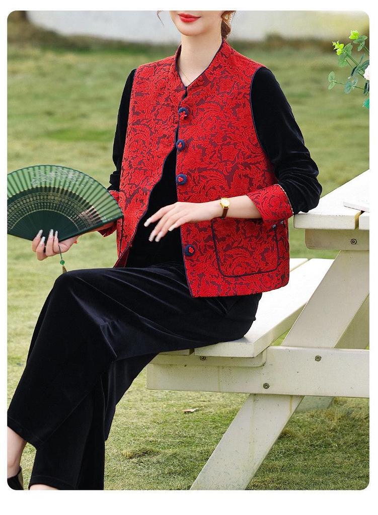Spring Gold Velvet Suit - Chinese Zodiac Style for Middle-Aged Women