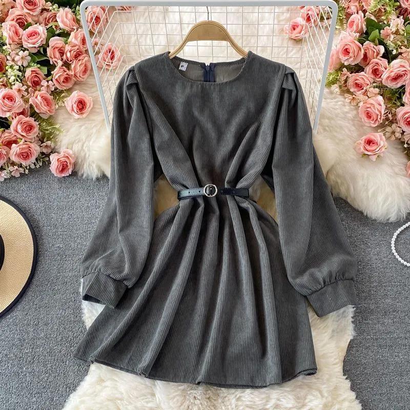 Spring and Autumn Women's Temperament Pure Desire Wind French Design Sense Niche Corduroy Dresses