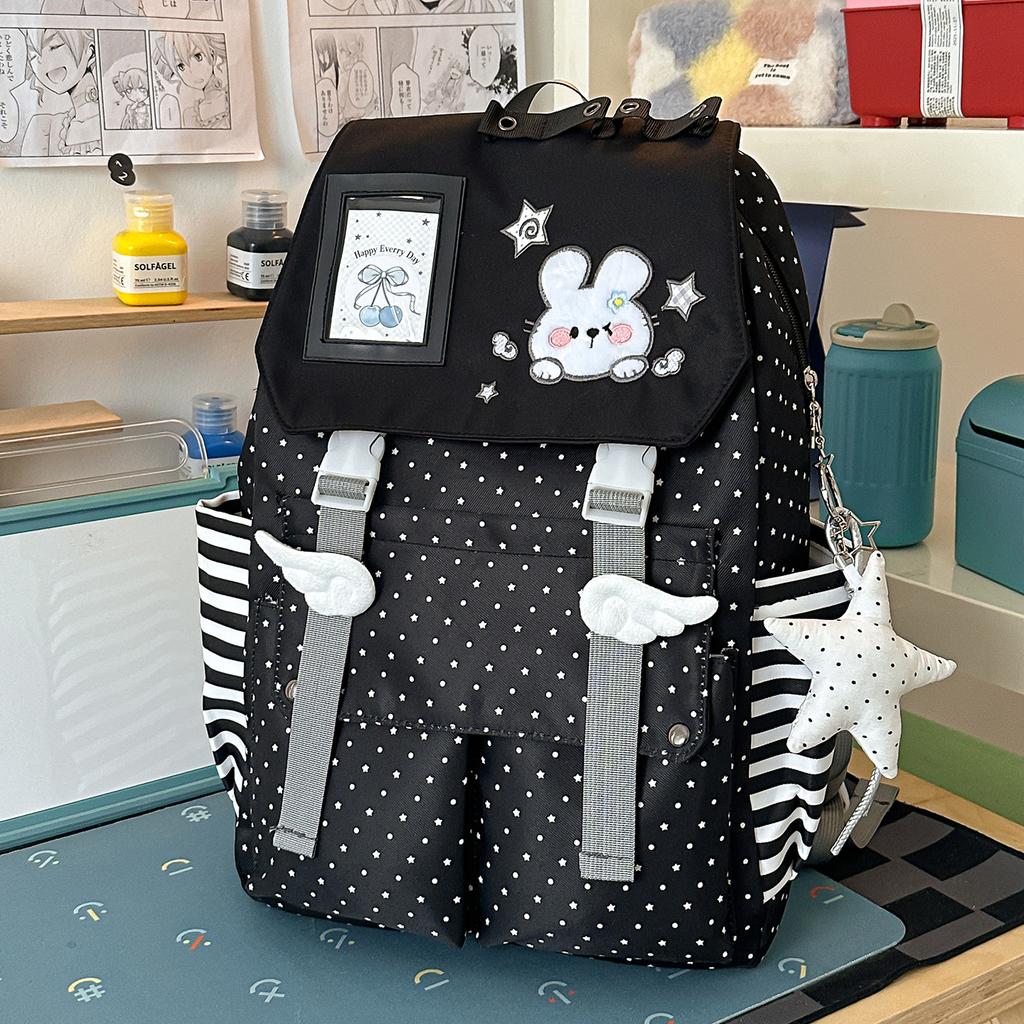 Schoolbag new polka dot drawstring schoolbag female Japanese girl soft girl student backpack lightweight and versatile go out play backpack