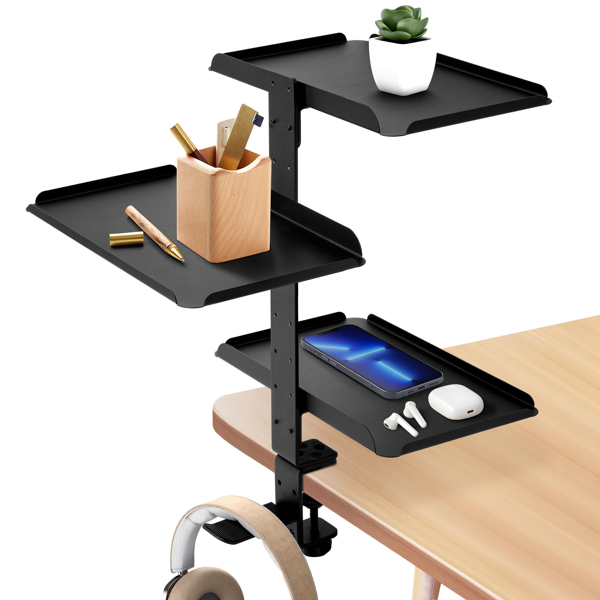 

ohbien Подставка-столик для подноса, боковой столик для стола, без сверления, подходит сверху или снизу, подходит для столов до, органайзер для канцелярских товаров и мелких предметов для дома и офиса, подставка, чёрный