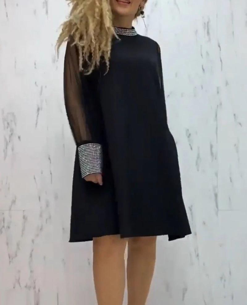 

Осень/Зима 2023 Однотонное платье с ромбовидным вырезом под горло и длинными рукавами для женщин XX-Large чёрный