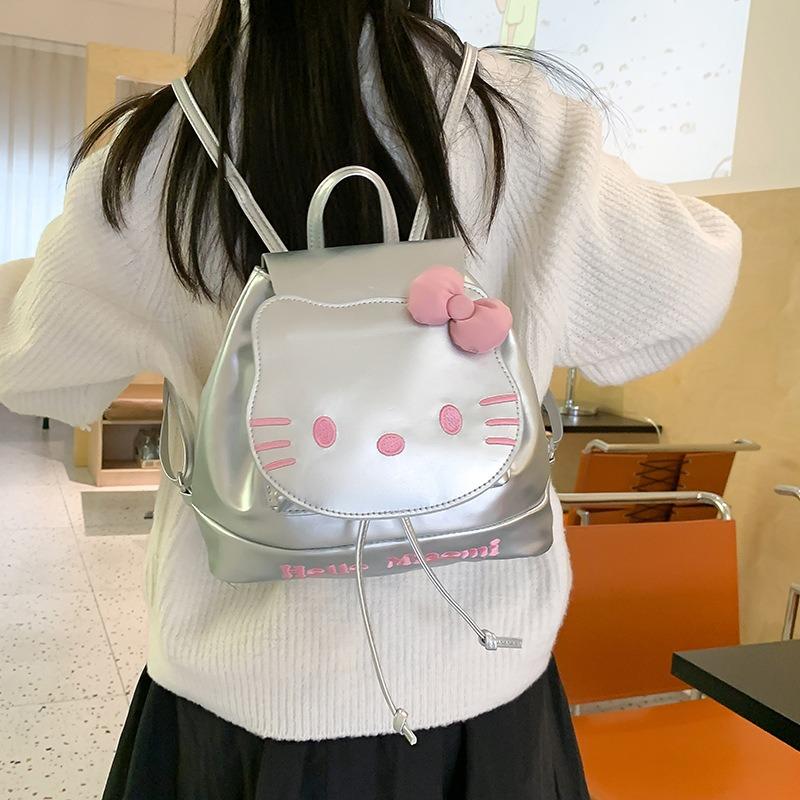 Stylish Cute Bow Cat Portable Flip Small Backpack Female New Cartoon Casual Simple Backpack