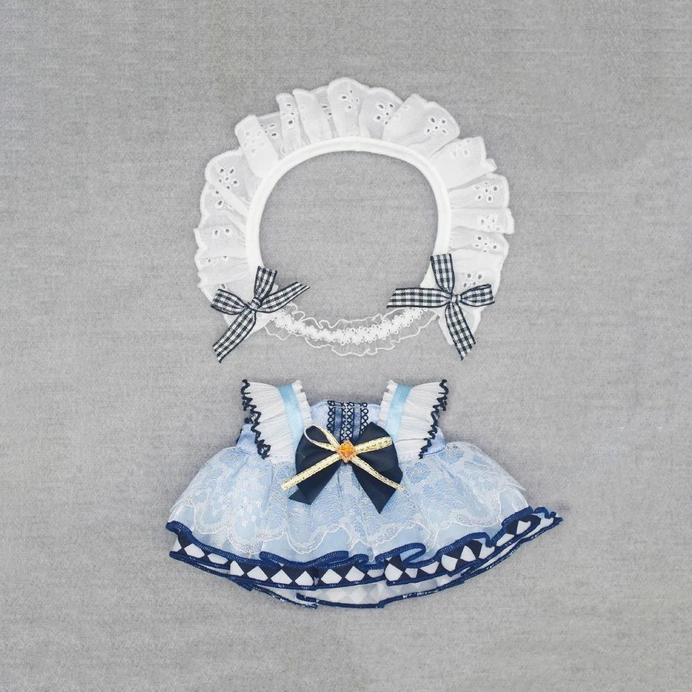 20cm Oblečení pro panenky Roztomilá sada kostýmu služebné, Bavlněný plyšový kostým pro panenky, Kawaii kostým pro 20cm plyšáky, Ručně vyráběné doplňky pro panenky