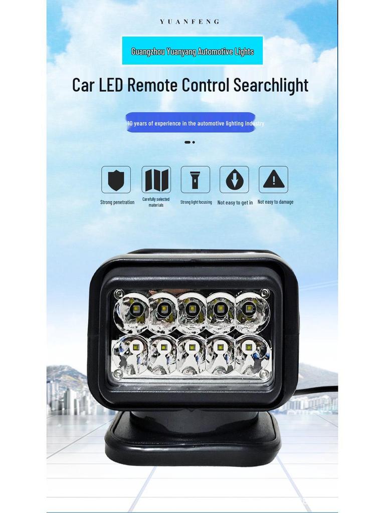50W Low-Profile Car LED Remote Control Spotlight with Reflector: High Brightness Aluminum Light for Outdoor Use, Strong Magnet Base