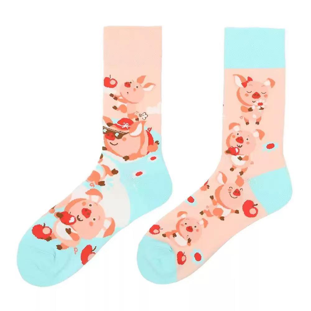 SMLSOX Summer Asymmetrical Mandarin Duck Couple Mid-Calf Colorful Christmas Cotton Fashion Socks
