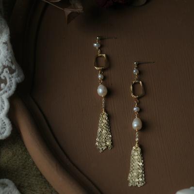 Classic Hand-woven Natural Pearl 925 Silver Needle Earrings Stud Earrings Female Fringed Court Vintage Winding Long