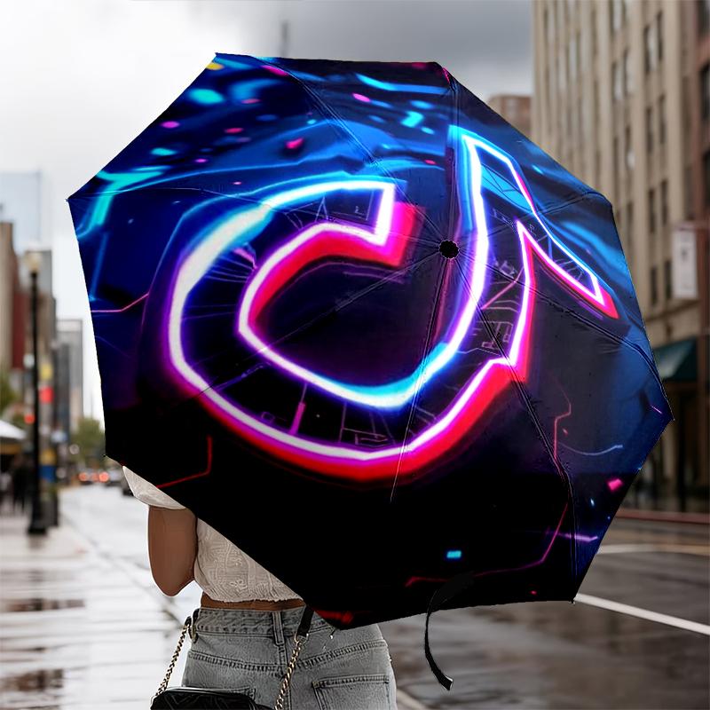 Neon Tik-tok Logo Art Umbrella 8-Frame for Travel, camping, Casual Lightweight Portable Umbrella, Essential for every family Holidays Gift