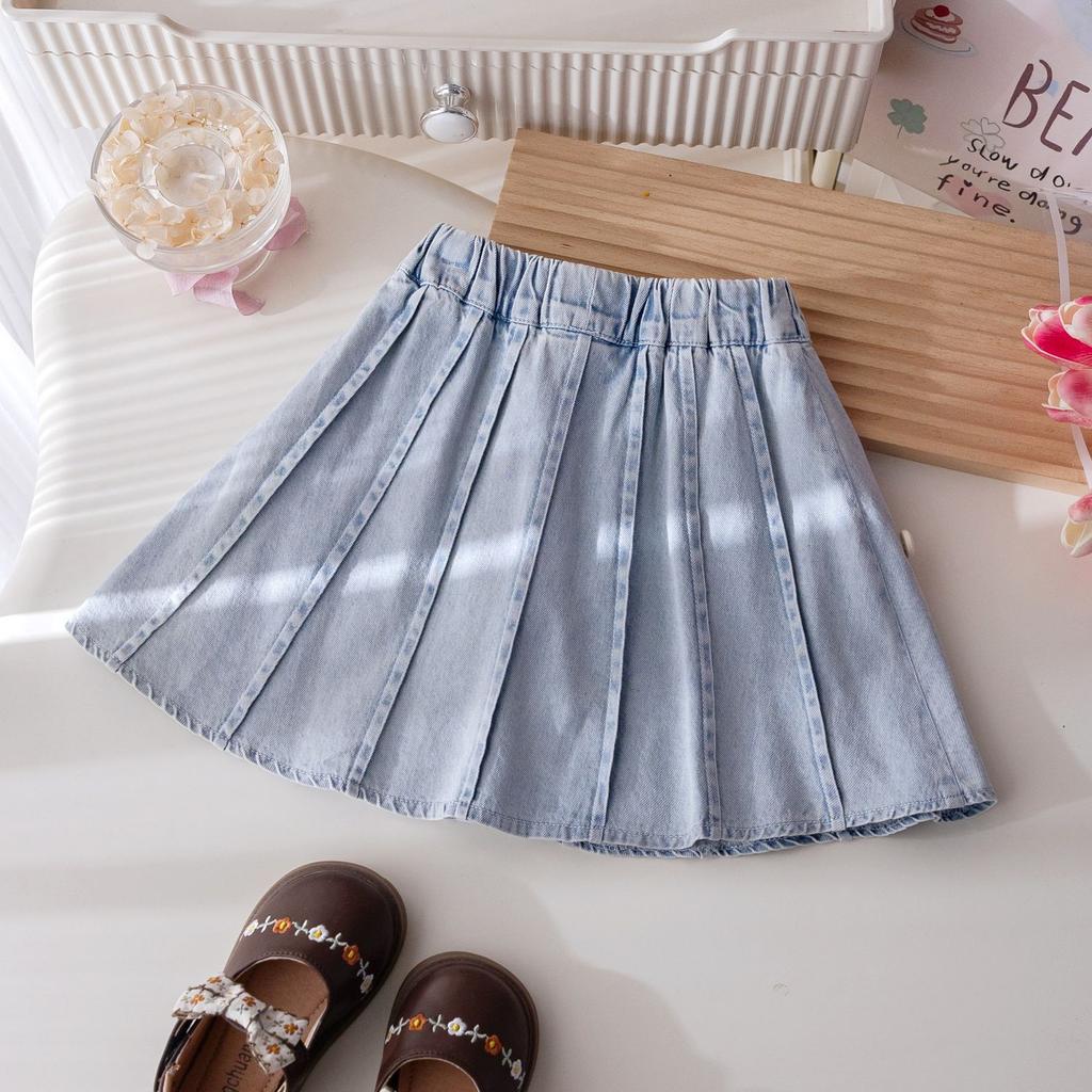 Girls' Summer Versatile Denim Short Skirt Baby Girl's New Decorative Button Casual Half Skirt