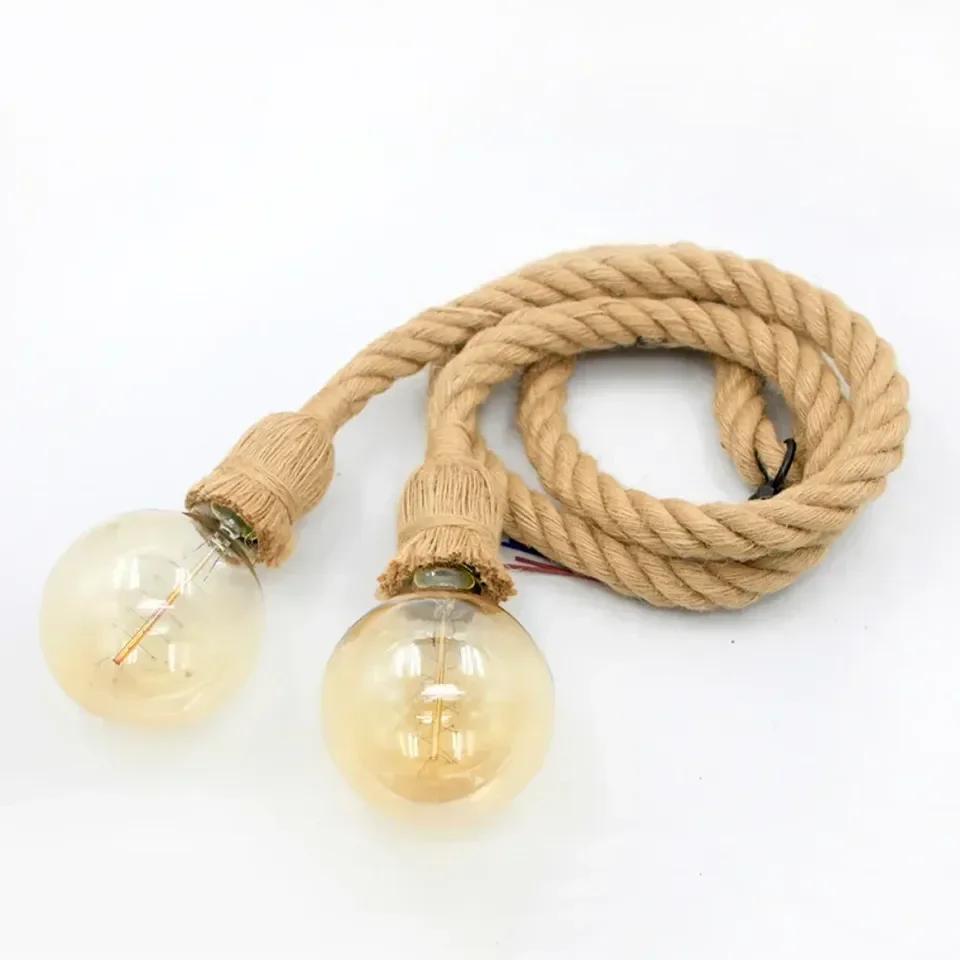Handwoven Rope Pendant Light Fixture,Rustic E27 Bulb Base,Semi-Flush Mount,Dining Bar Kitchen Lighting,Bulb Not Included,Kitchen