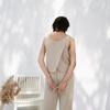 Linen Cross Back Top Women Relaxed Fit Boat Neck Casual Summer Blouse