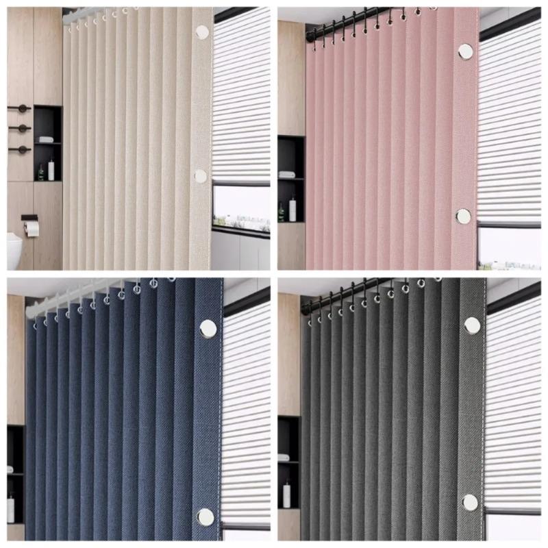 Heavy Duty Magnetic Shower Curtain Linen Blend Anti-Mildew Water Repellent Weighted Hem Bath Partition Curtain Standard Shower