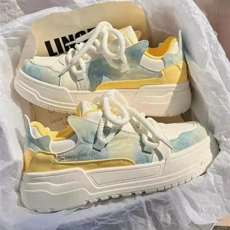 

Мода 2024 года, новые женские спортивные туфли, симпатичные розовые, толстые подошвы, повседневные, универсальные, вулканизированные туфли, женские, кавайные, теннисные, женские, плоские туфли 35 синий